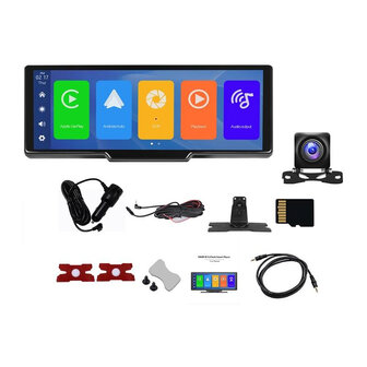 Automonitor 9,3&quot; Podofo A3073 Carplay&amp;Android Auto + Voor- en achtercamera